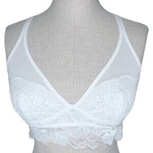 Aerie Sheer Lace Bralette sz S * White Floral Racerback Crossback Lightweight